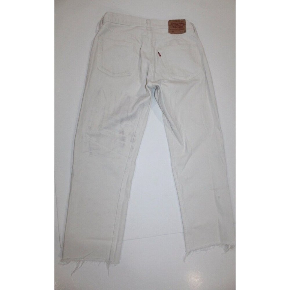 Vintage 90s Levis 501 USA Jeans 80s White Bleach Wash Worn Fray Raw Hem 32 x 27 - Picture 2 of 9